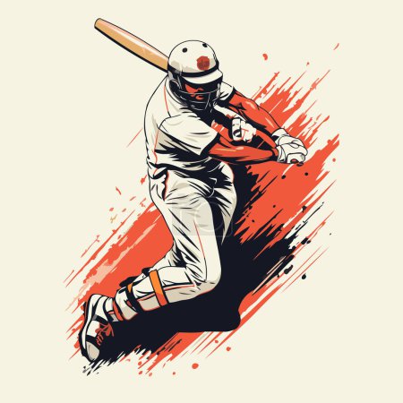 Illustration for Cricket player batsman in action. Sport vector illustration. - Royalty Free Image