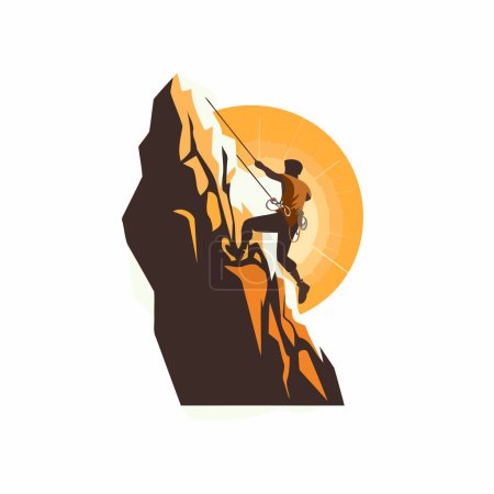 Ilustración de Silueta de un escalador en un acantilado. Ilustración vectorial - Imagen libre de derechos