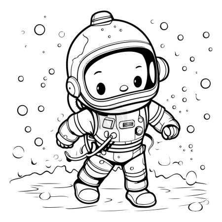 Ilustración de Lindo astronauta en traje espacial. Ilustración vectorial en blanco y negro para colorear libro. - Imagen libre de derechos