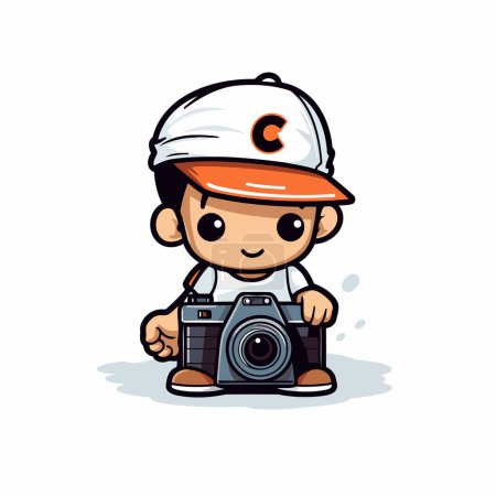 Illustration for Cute photographer with camera cartoon vector illustration. Cute photographer character - Royalty Free Image