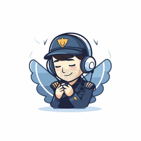 Illustration for Cute little boy dressed as a pilot with wings. Vector illustration. - Royalty Free Image