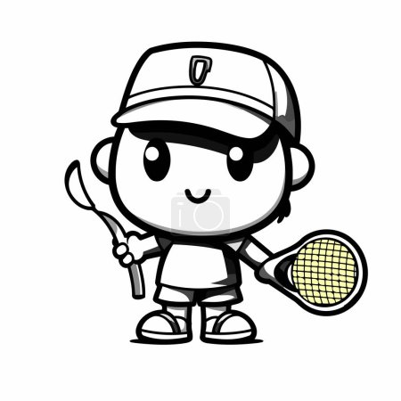 Ilustración de Tenis lindo jugador de dibujos animados mascota personaje Vector Ilustración. - Imagen libre de derechos