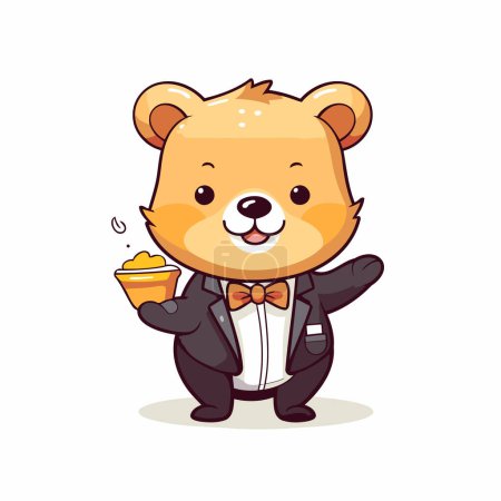 Illustration for Cute hamster in a suit with a cup of coffee. - Royalty Free Image