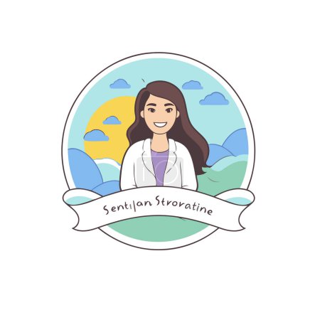 Illustration for Smiling female doctor in white coat. Vector illustration in flat style - Royalty Free Image
