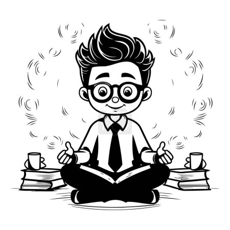 Téléchargez les illustrations : Homme d'affaires méditant en position lotus. illustration vectorielle noir et blanc - en licence libre de droit
