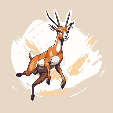 Téléchargez les illustrations : Gazelle fonctionnant sur un fond grunge. Illustration vectorielle. - en licence libre de droit