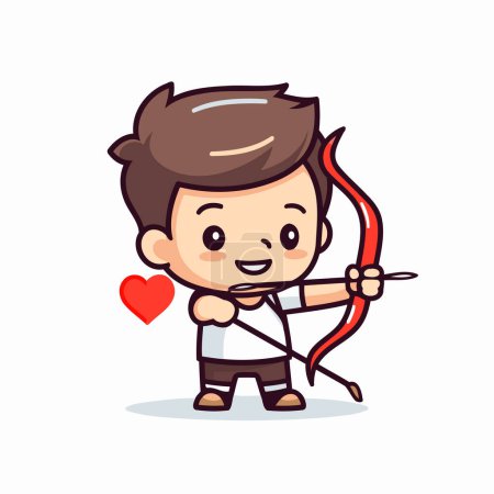 Téléchargez les illustrations : Cupidon garçon mignon avec arc et flèche. Illustration vectorielle Saint-Valentin. - en licence libre de droit