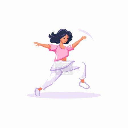 Téléchargez les illustrations : Jeune femme dansant hip-hop. Illustration vectorielle dans un style plat - en licence libre de droit
