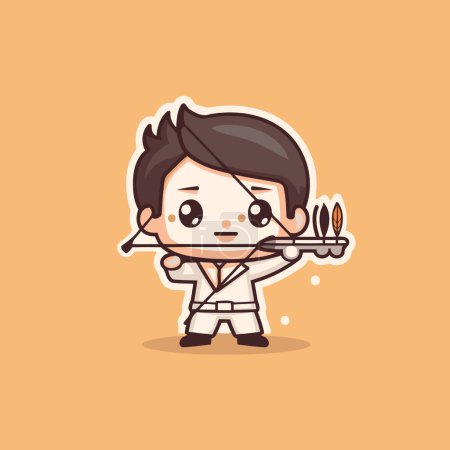 Illustration for Cute boy playing bow and arrow cartoon character vector illustration design. - Royalty Free Image