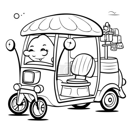 Ilustración de Ilustración de dibujos animados en blanco y negro de un Tuk Tuk Taxi o Tuk Kebab para colorear libro - Imagen libre de derechos