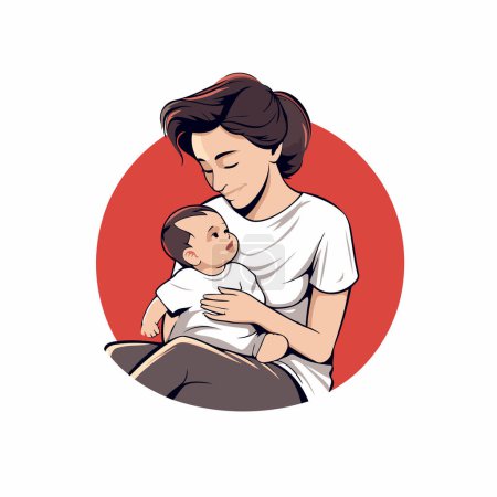 Téléchargez les illustrations : Mère tenant son nouveau-né dans ses bras. Illustration vectorielle dans le style dessin animé. - en licence libre de droit