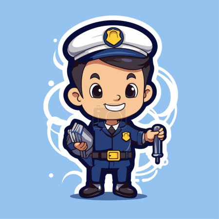 Illustration for Policeman Holding A Spanner - Cute Cartoon Mascot Character - Royalty Free Image