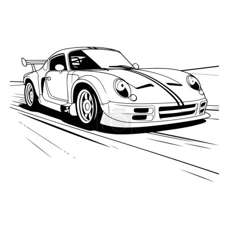 Téléchargez les illustrations : Illustration vectorielle d'une voiture de sport vintage sur la route. Vue latérale. - en licence libre de droit