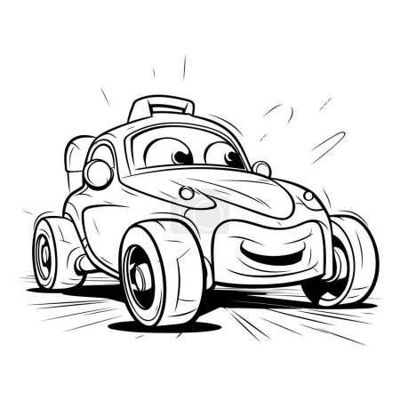 Téléchargez les illustrations : Illustration d'une drôle de voiture de dessin animé sur fond blanc. illustration vectorielle - en licence libre de droit