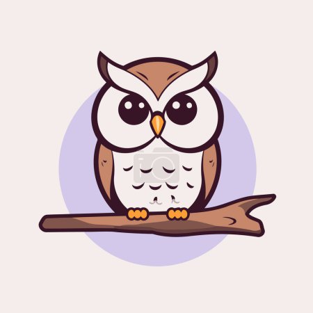 Illustration for Owl sitting on the branch. Cute cartoon vector illustration. - Royalty Free Image