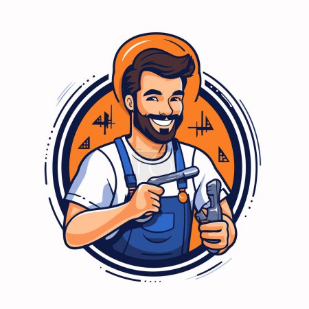 Illustration for Handyman worker character. Vector illustration in cartoon style on white background. - Royalty Free Image