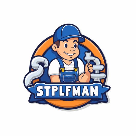 Illustration for Repairman with wrench and spanner. Vector illustration in cartoon style - Royalty Free Image