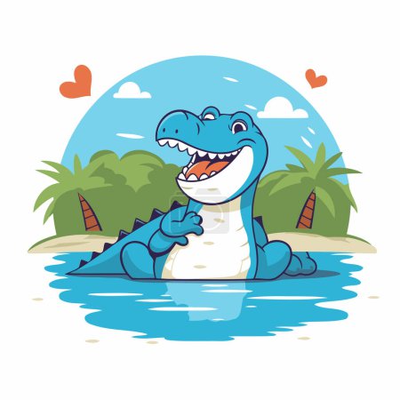 Illustration for Cute cartoon crocodile on the beach. Vector illustration for children. - Royalty Free Image