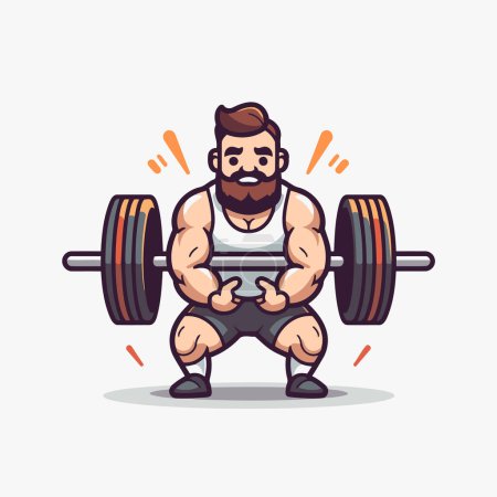 Illustration for Fitness and healthy lifestyle concept. Cartoon man lifting barbell. Vector illustration. - Royalty Free Image