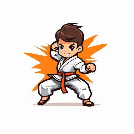 Ilustración de Taekwondo niño ilustración vector de dibujos animados. Concepto de artes marciales. - Imagen libre de derechos