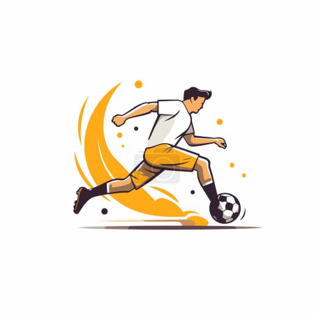 Téléchargez les illustrations : Un footballeur donne un coup de pied au ballon. Illustration vectorielle sur fond blanc. - en licence libre de droit