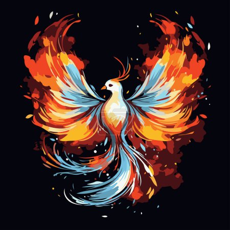 Téléchargez les illustrations : Illustration vectorielle d'un oiseau volant aux couleurs du feu. - en licence libre de droit