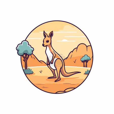 Téléchargez les illustrations : Kangourou dans le désert. Illustration vectorielle dans le style dessin animé. - en licence libre de droit