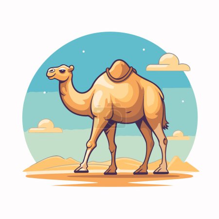 Téléchargez les illustrations : Chameau sur le sable dans le désert. Illustration vectorielle dans le style dessin animé. - en licence libre de droit