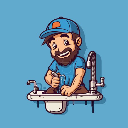 Illustration for Plumber fixing a sink with a screwdriver. Vector illustration. - Royalty Free Image
