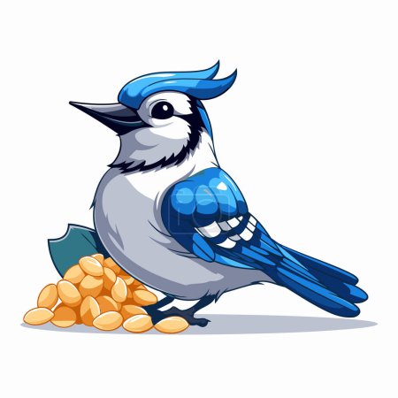 Ilustración de Pájaro de mermelada azul con frutos secos aislados sobre fondo blanco. Ilustración vectorial. - Imagen libre de derechos