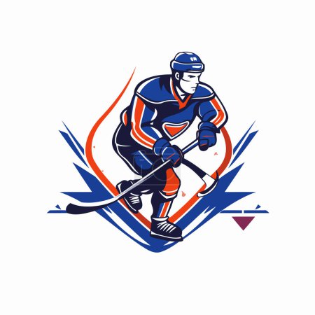 Ilustración de Jugador de hockey sobre hielo con el palo y el disco en el hielo. Ilustración vectorial. - Imagen libre de derechos