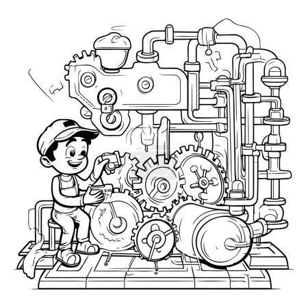 Illustration for Cartoon Illustration of Kid Boy Repairing Machine for Coloring Book - Royalty Free Image