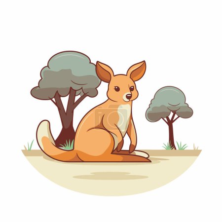 Illustration for Kangaroo sitting on the ground in the forest. Vector illustration - Royalty Free Image