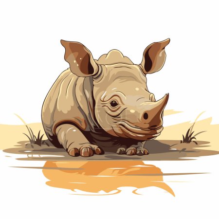 Ilustración de Rinoceronte en la sabana. Ilustración vectorial aislada sobre fondo blanco - Imagen libre de derechos