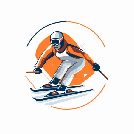 Téléchargez les illustrations : L'icône du skieur. Illustration vectorielle dans un style plat sur fond blanc. - en licence libre de droit