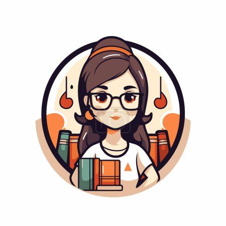 Illustration for Vector illustration of a girl in glasses with books in her hands. - Royalty Free Image