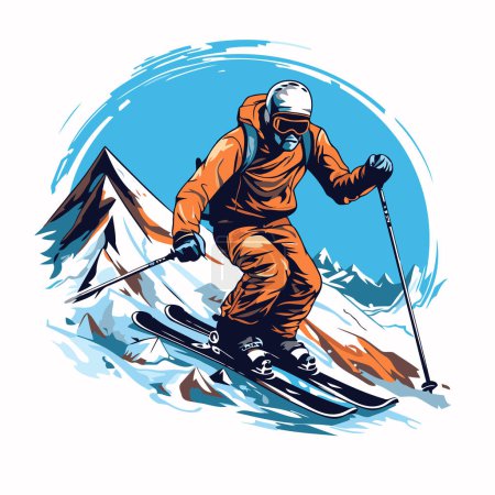 Illustration for Skier in mountains. Vector illustration of skier in mountains. - Royalty Free Image