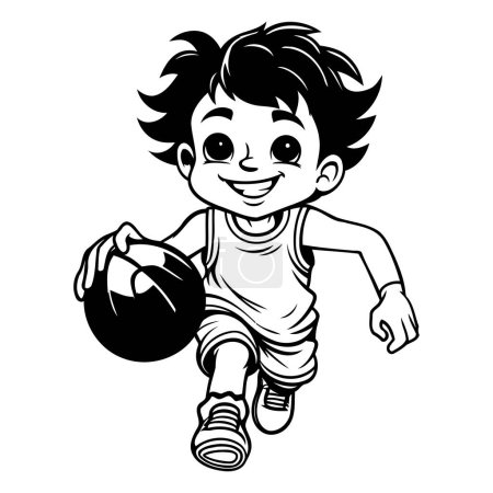 Téléchargez les illustrations : Mignon petit garçon jouant au basket. isolé sur fond blanc. illustration vectorielle - en licence libre de droit