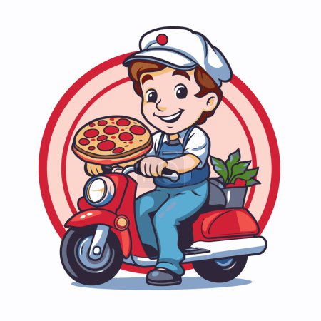 Illustration for Pizza delivery boy cartoon character vector illustration. Cartoon Pizza delivery boy. - Royalty Free Image