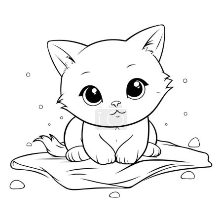 Illustration for Cute cartoon cat sitting on a rock. Vector illustration for coloring book. - Royalty Free Image