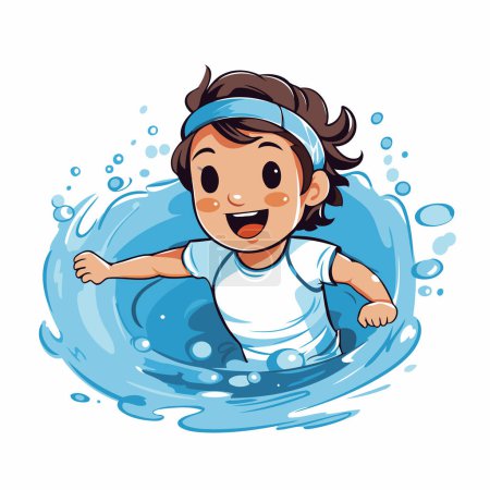 Illustration for Vector illustration of a little boy swimming in the pool with water splash - Royalty Free Image