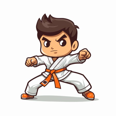 Téléchargez les illustrations : Illustration vectorielle de personnage de dessin animé garçon Taekwondo. Isolé sur fond blanc. - en licence libre de droit