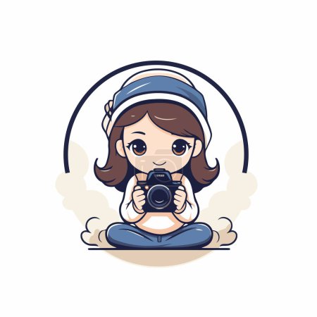 Illustration for Vector illustration of a cute little girl taking photo with a camera. - Royalty Free Image