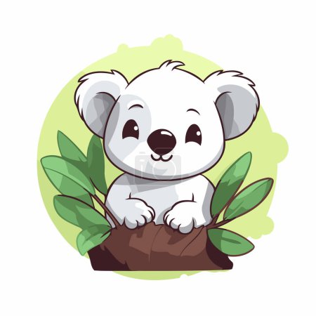 Illustration for Cute koala sitting on the rock with green leaves. Vector illustration. - Royalty Free Image