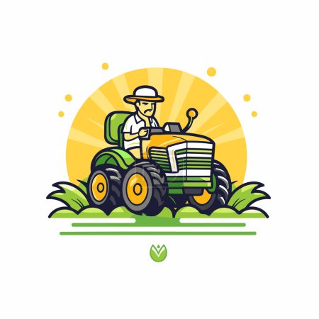 Téléchargez les illustrations : Fermier avec tracteur. Illustration vectorielle d'un agriculteur sur un tracteur. - en licence libre de droit