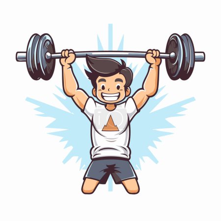 Téléchargez les illustrations : Fitness homme faire des exercices avec haltère dans la salle de gym. Illustration vectorielle. - en licence libre de droit