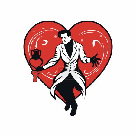 Illustration for Valentine's day. Vector illustration of a man in a suit with a red heart on the background. - Royalty Free Image