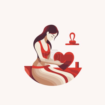 Téléchargez les illustrations : Femme enceinte avec le cœur rouge dans les mains. Illustration vectorielle. - en licence libre de droit