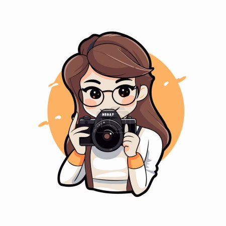 Illustration for Cute girl holding a camera. Vector illustration on white background. - Royalty Free Image