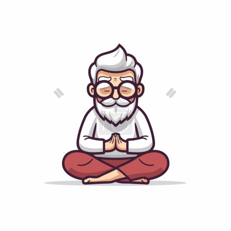 Illustration for Old man meditating in lotus position. Isolated vector illustration. - Royalty Free Image